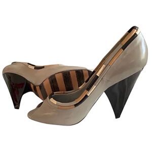 GEORGINA GOODMAN NWOT Color Block Peep-Toe  Heels-Striped Soles 39.5